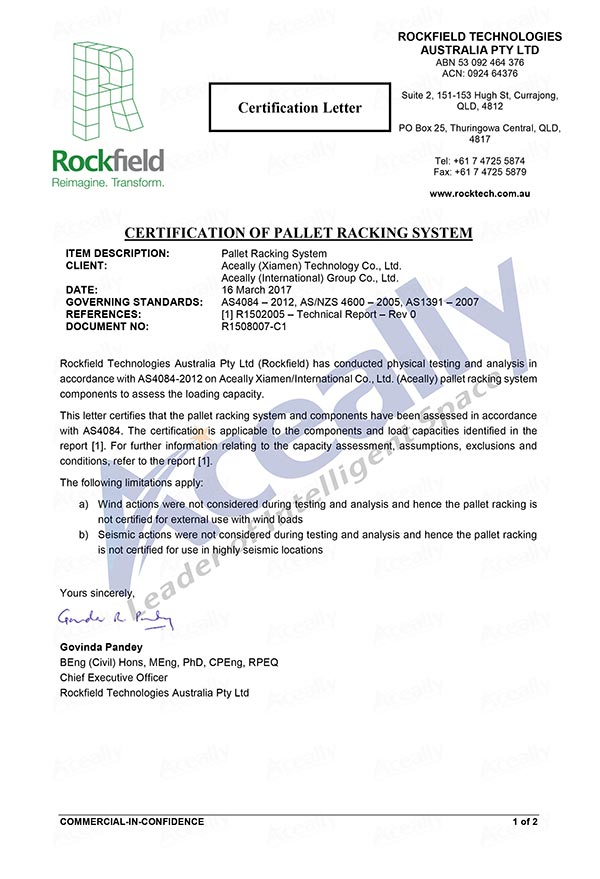 AS4084-2012 pallet racking